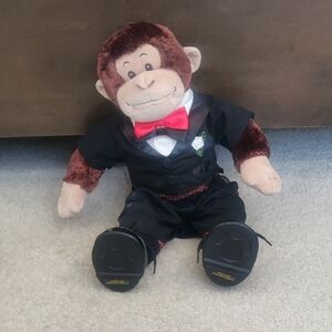 Build-A-Bear Brown Smiley Monkey in Black Tuxedo Outfit with Red Bow Tie